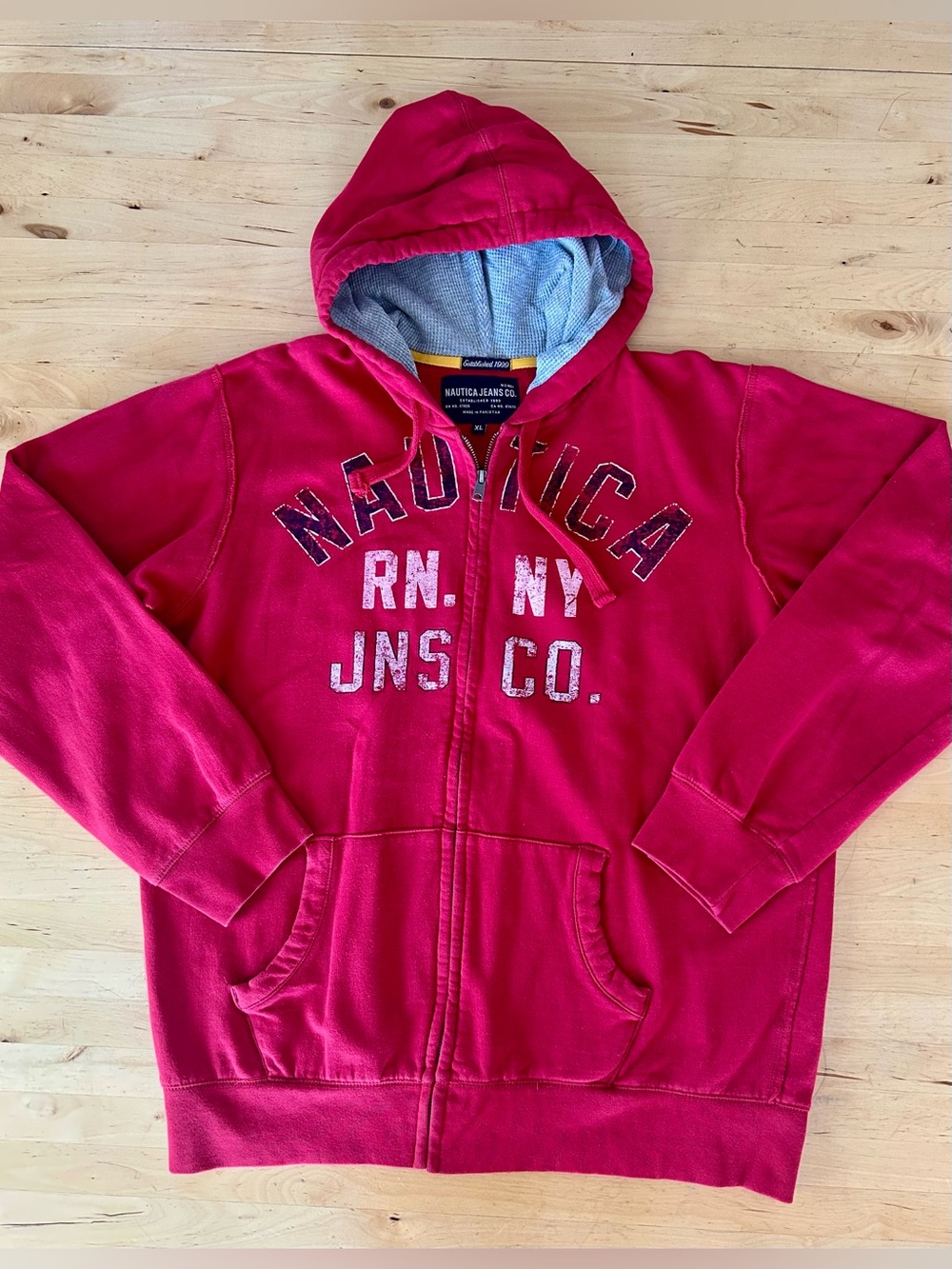 Vintage Nautica Jeans Co Red Full Zip Hoodie Spell Out XL Y2K